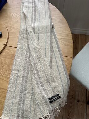 Jolie Vagabonde Striped Fringed Scarf - Cream & Light Blue